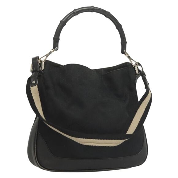 GUCCI GG Canvas Bamboo Hand Bag Black Silver 001 001 - Picture 1 of 16